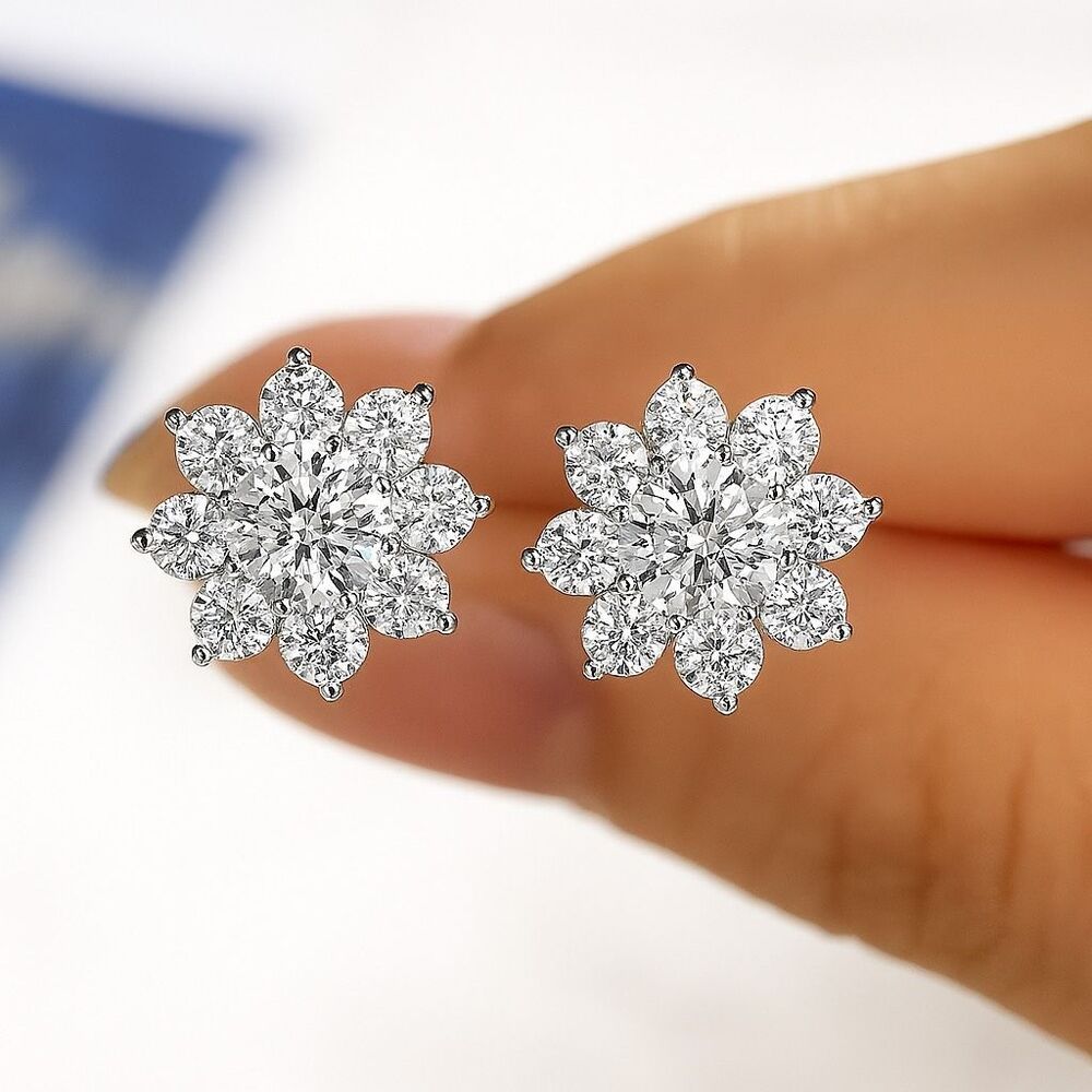 Moissanite Flower Stud Earrings 1ctw, 925 Sterling Silver, GRA Certified Sparkle
